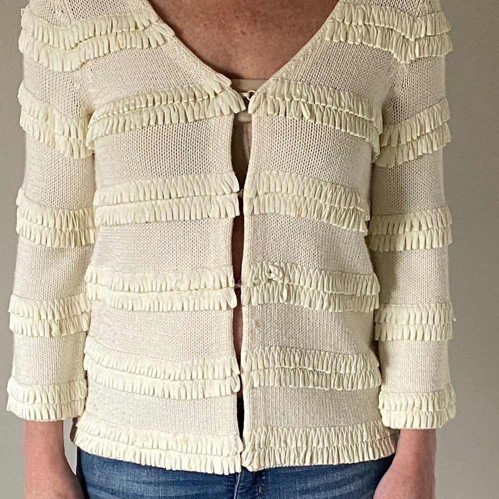 Reiss knit ivory fringe top